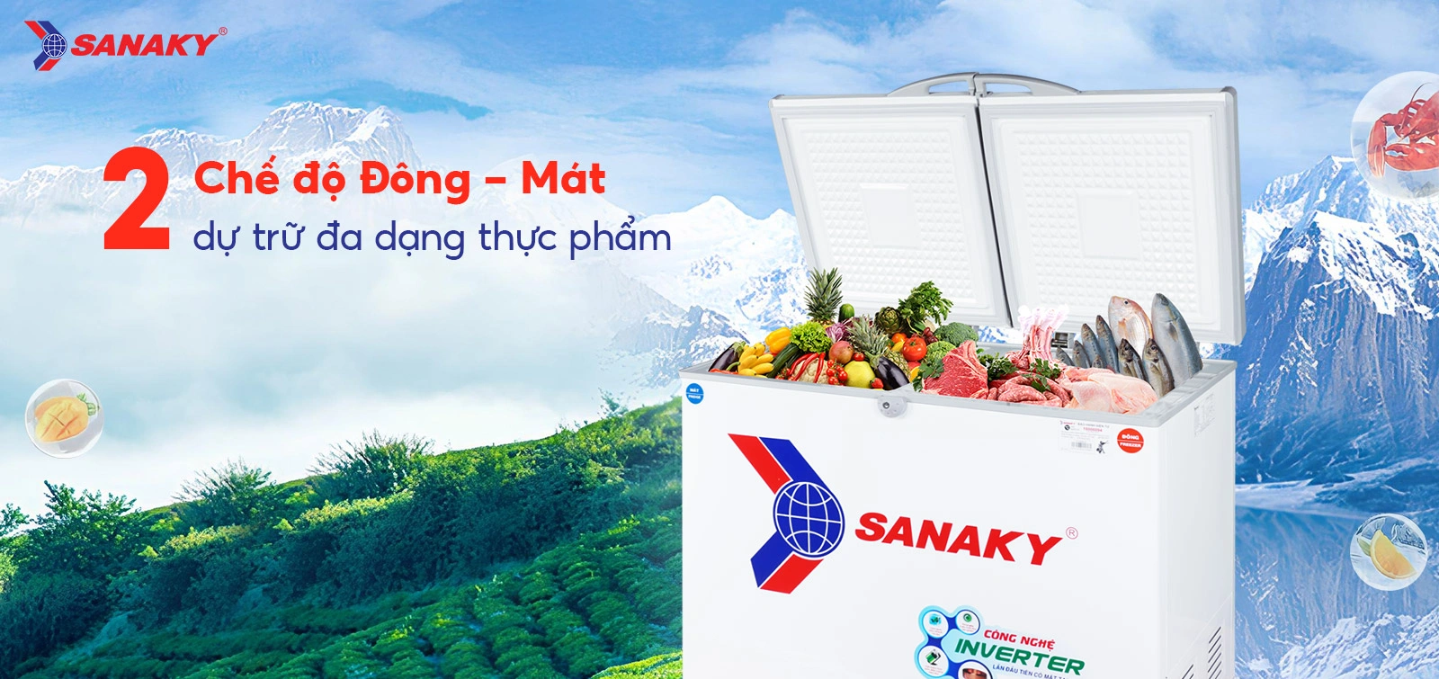 2 chế độ Đông - Mát dự trữ đa dạng thực phẩm 2 chế độ Đông - Mát dự trữ đa dạng thực phẩm