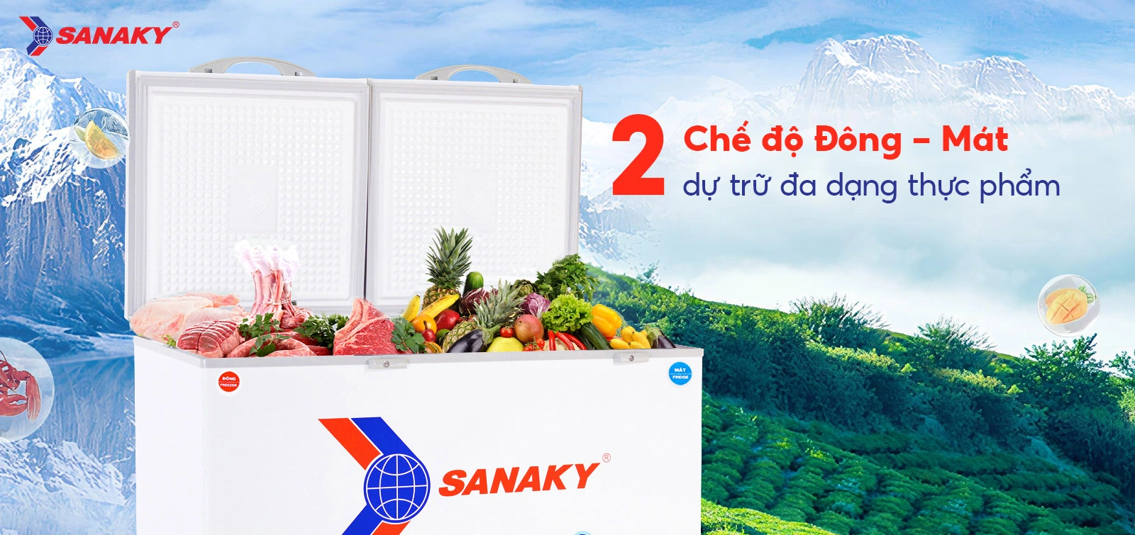 2 chế độ Đông - Mát dự trữ đa dạng thực phẩm 2 chế độ Đông - Mát dự trữ đa dạng thực phẩm