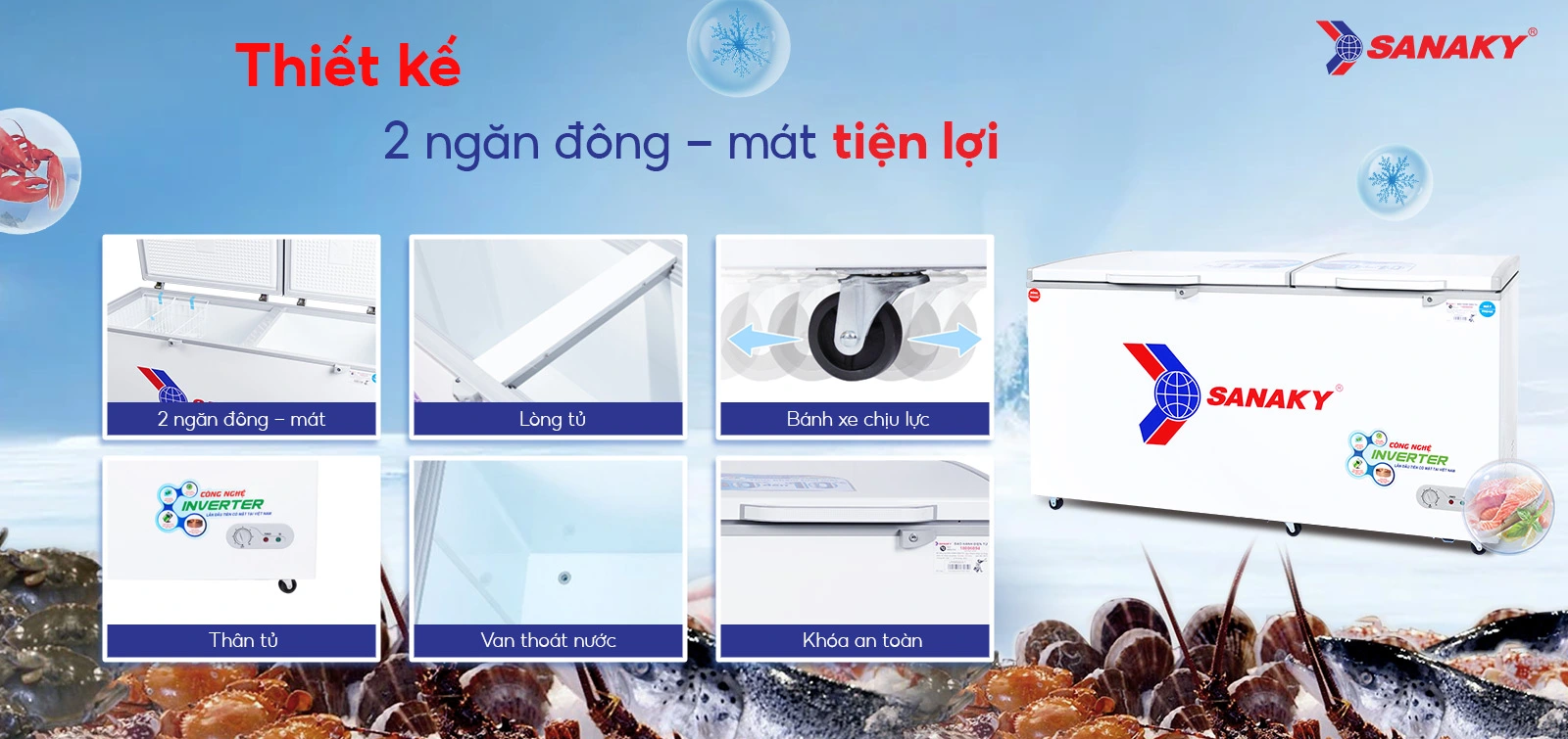 Thiết kế 2 ngăn đông - mát tiện lợi Thiết kế 2 ngăn đông - mát tiện lợi