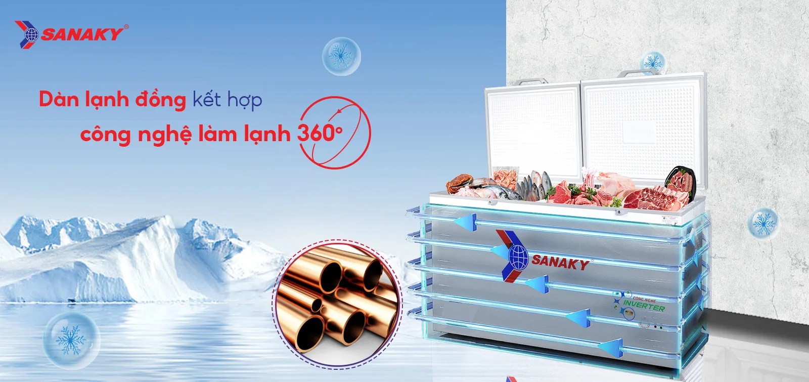 Dàn lạnh đồng kết hợp Công nghệ làm lạnh 360 độ Dàn lạnh đồng kết hợp Công nghệ làm lạnh 360 độ