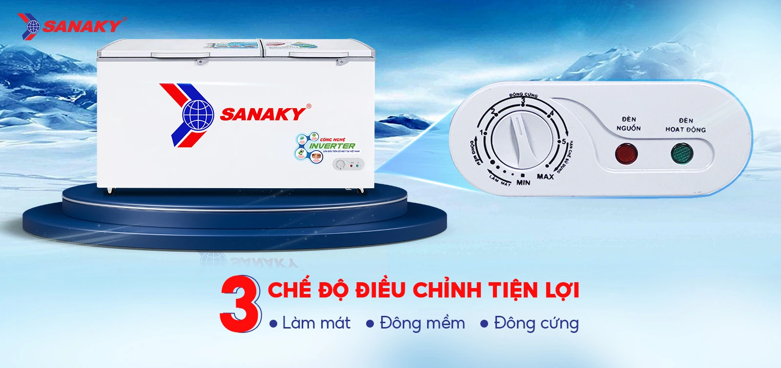 Bảng điều chỉnh 3 chế độ Mát - Đồng mềm - Đông cứng tiện lợi Bảng điều chỉnh 3 chế độ Mát - Đồng mềm - Đông cứng tiện lợi