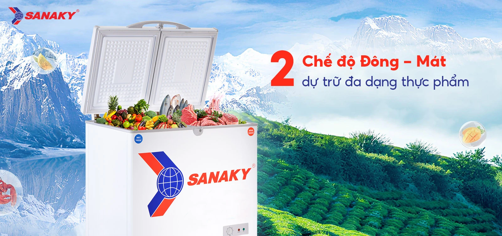 2 chế độ Đông - Mát dự trữ đa dạng thực phẩm 2 chế độ Đông - Mát dự trữ đa dạng thực phẩm