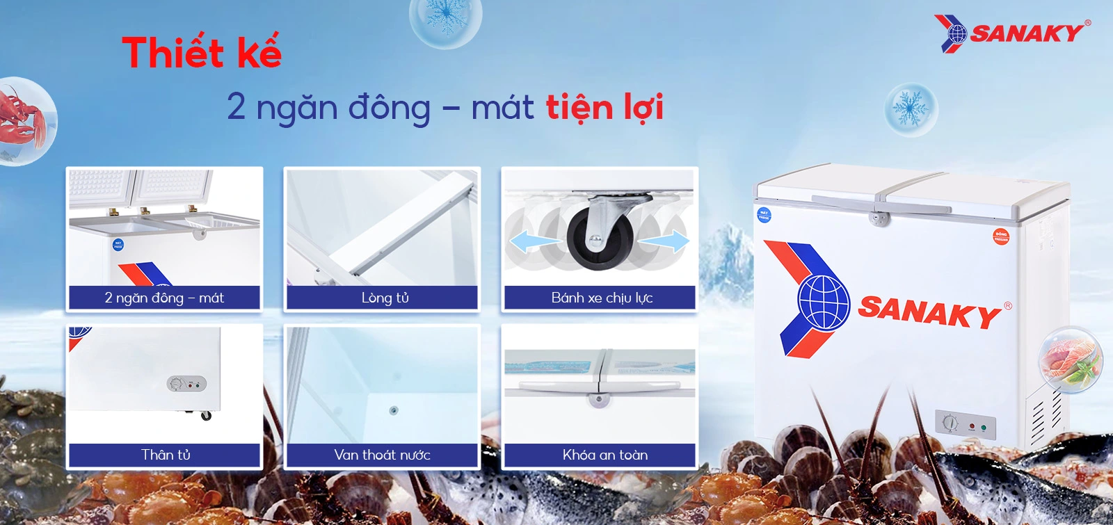Thiết kế 2 ngăn đông - mát tiện lợi Thiết kế 2 ngăn đông - mát tiện lợi