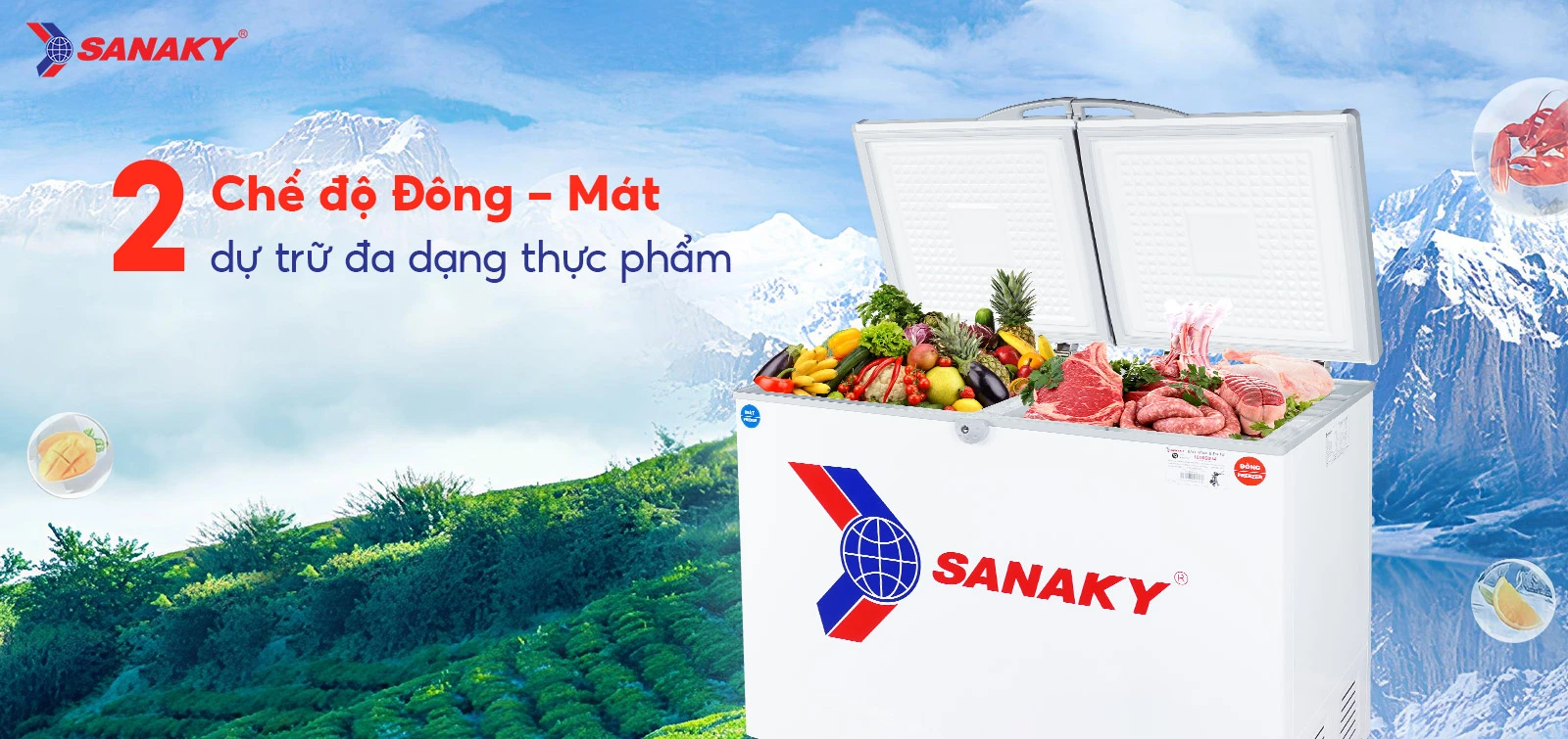 2 chế độ Đông - Mát dự trữ đa dạng thực phẩm 2 chế độ Đông - Mát dự trữ đa dạng thực phẩm