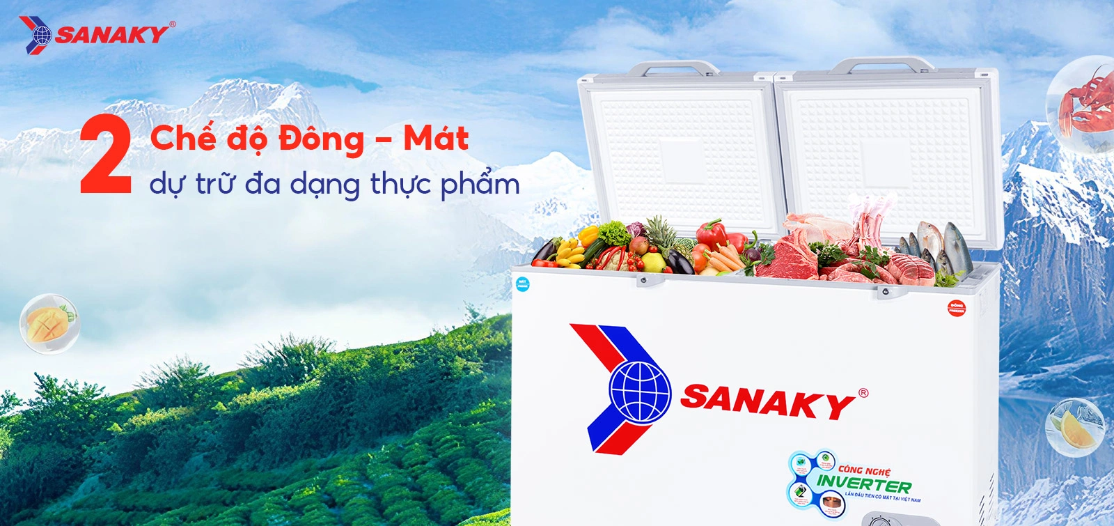2 chế độ Đông - Mát dự trữ đa dạng thực phẩm 2 chế độ Đông - Mát dự trữ đa dạng thực phẩm