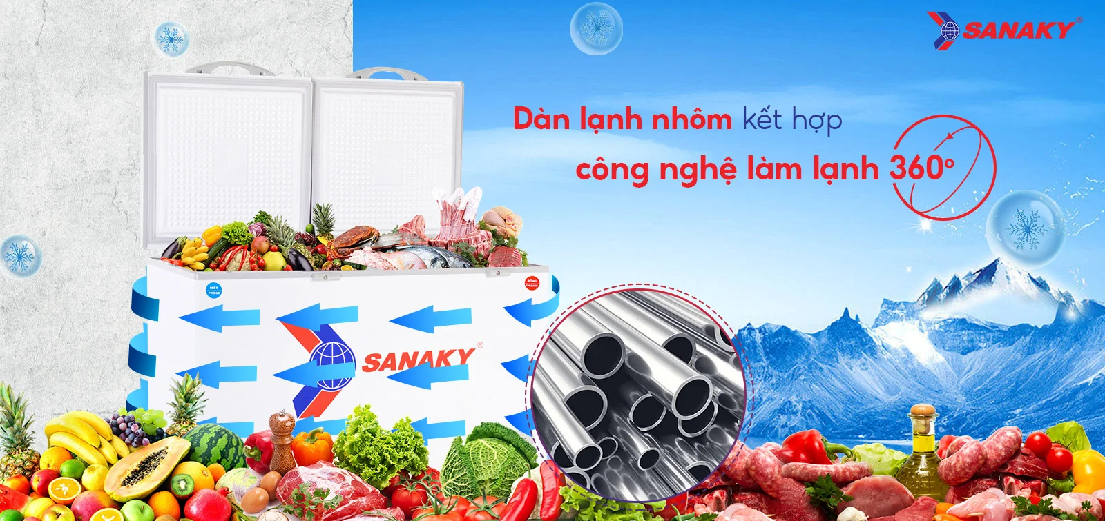 Dàn lạnh nhôm kết hợp công nghệ làm lạnh 360 độ