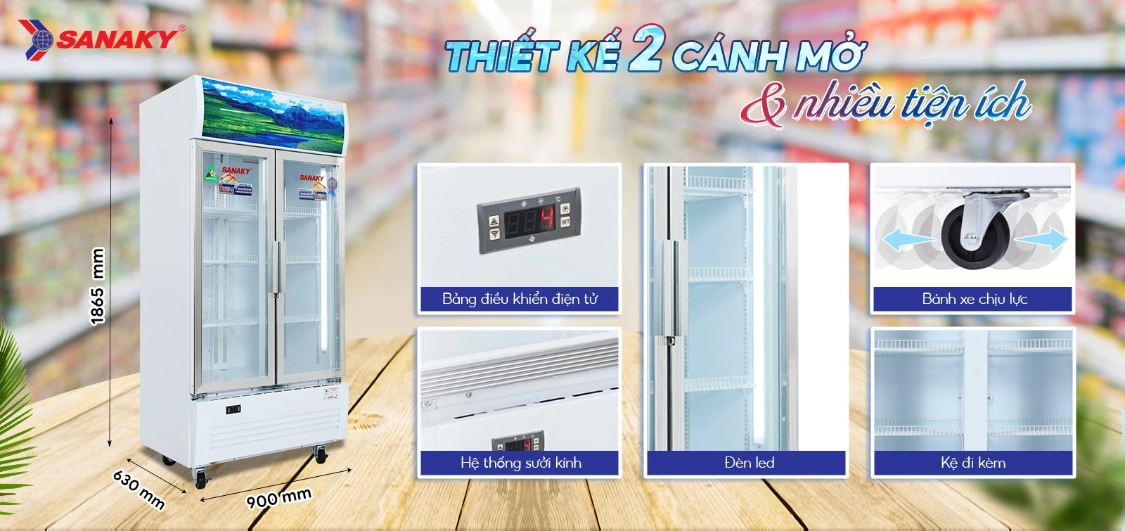 Thiết kế Tủ Mát Sanaky VH-6009HP 2 cánh mở cùng nhiều tiện ích