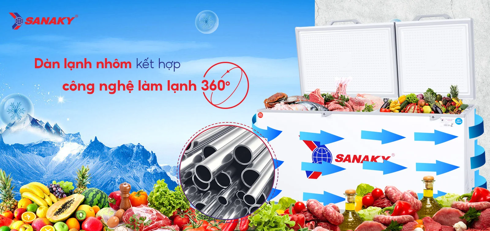 Dàn lạnh nhôm kết hợp công nghệ làm lạnh 360 độ