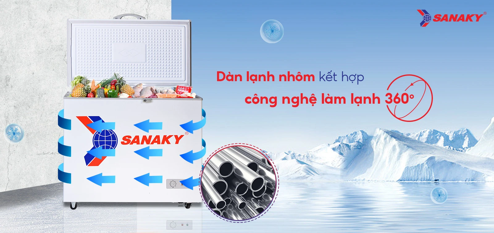 Dàn lạnh nhôm kết hợp công nghệ làm lạnh 360 độ