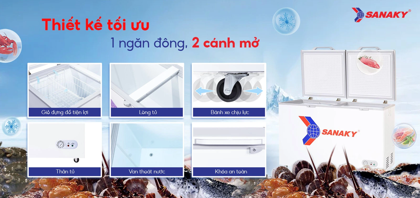 Thiết kế 1 ngăn đông và 1 cánh mở Thiết kế 1 ngăn đông và 1 cánh mở