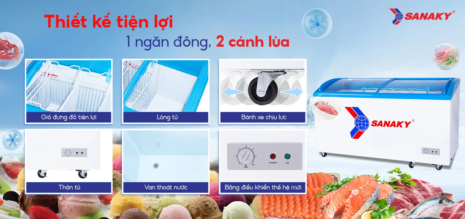 Thiết kế tiện lợi 1 ngăn đông 2 cánh lùa Thiết kế tiện lợi 1 ngăn đông 2 cánh lùa