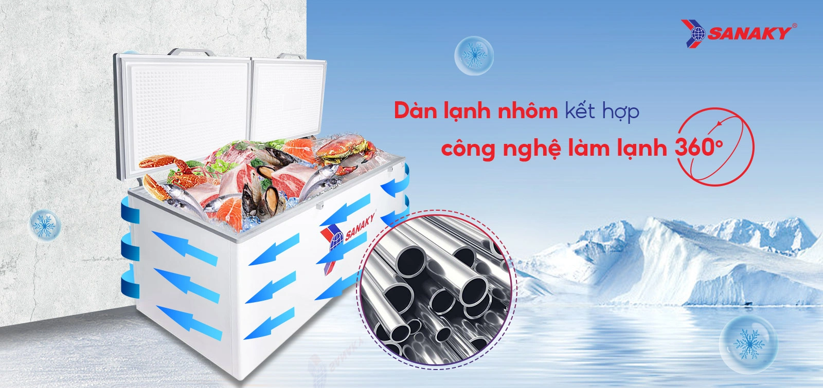 Dàn lạnh nhôm kết hợp công nghệ làm lạnh 360 độ