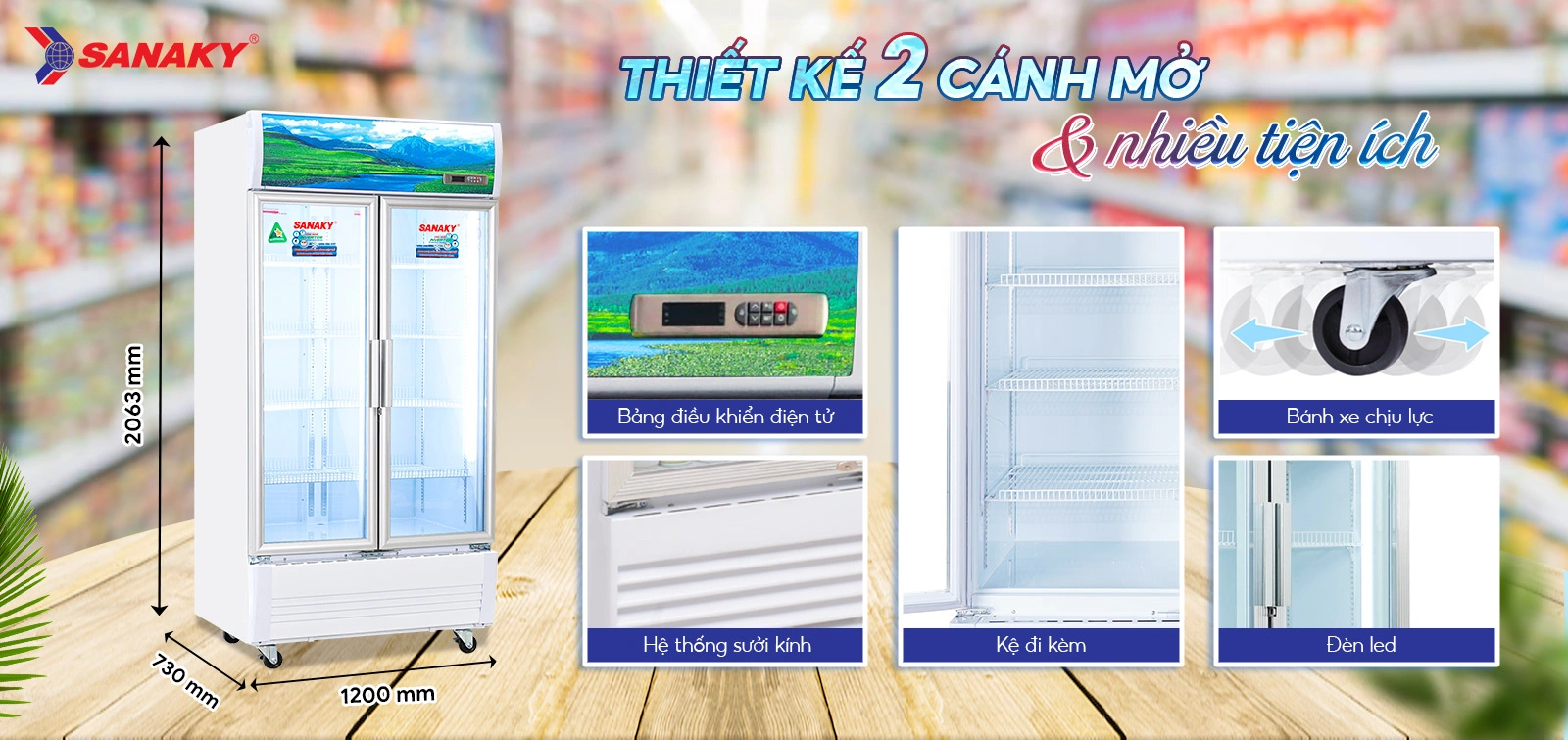 Thiết kế Tủ Mát Sanaky VH-1209HP3 2 cánh mở cùng nhiều tiện ích