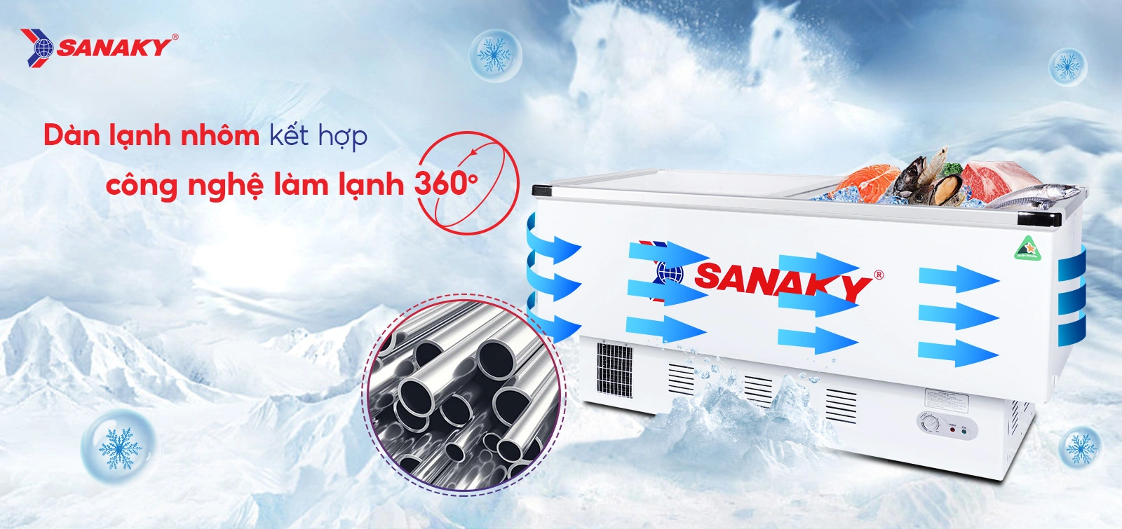 Dàn lạnh nhôm kết hợp công nghệ làm lạnh 360 độ