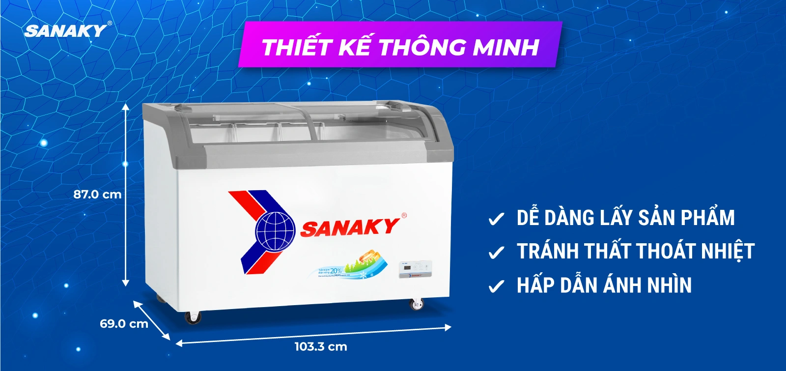 Thiết kế kính cong của Tủ Đông Sanaky VH-3899KB