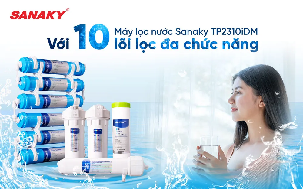 Máy lọc nước Sanaky TP2310iDM với 10 lõi lọc đa chức năng