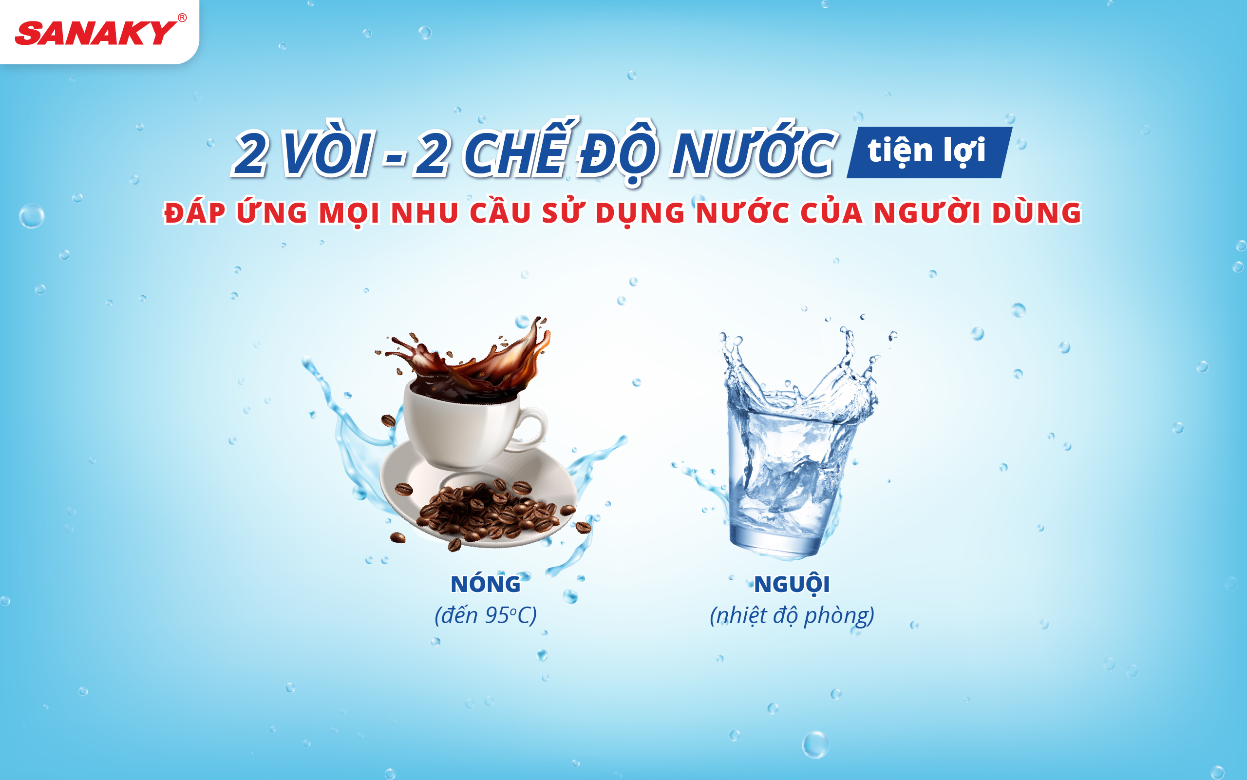2 vòi – 2 chế độ nước Nóng – Nguội tiện lợi