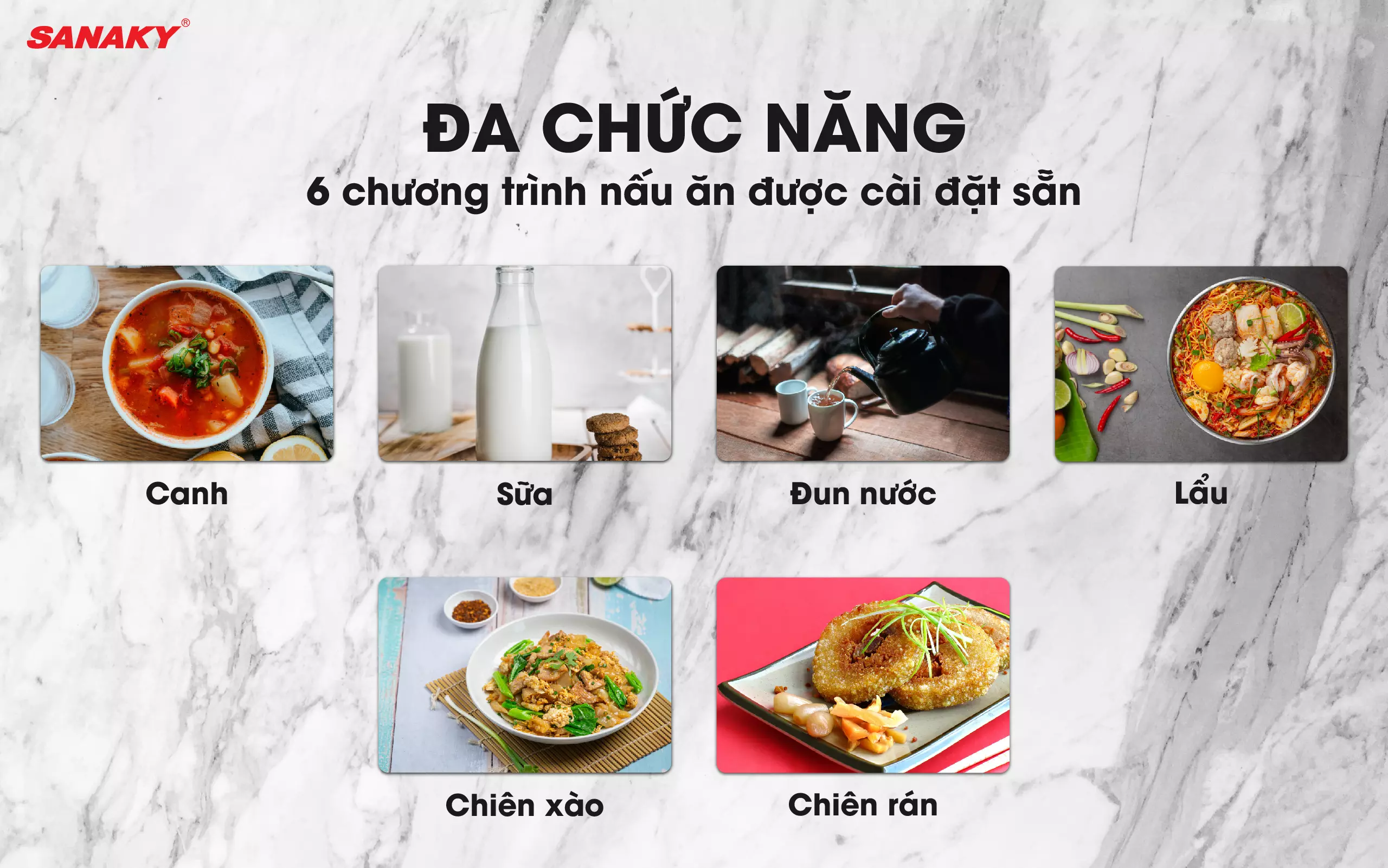 6 chế độ nấu đa dạng, tiện lợi 6 chế độ nấu đa dạng, tiện lợi