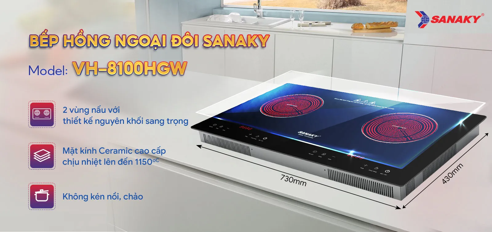 Thiết kế Bếp hồng ngoại đôi Sanaky VH-8100HGW tinh tế sang trọng Thiết kế Bếp hồng ngoại đôi Sanaky VH-8100HGW tinh tế sang trọng