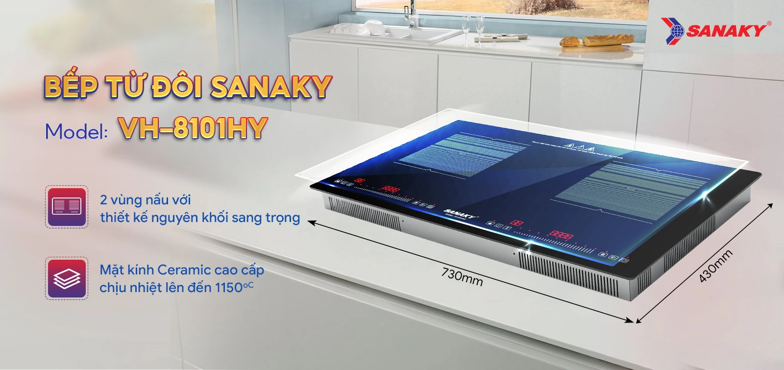 Thiết kế Bếp từ đôi Sanaky VH-8101HY tinh tế sang trọng Thiết kế Bếp từ đôi Sanaky VH-8101HY tinh tế sang trọng