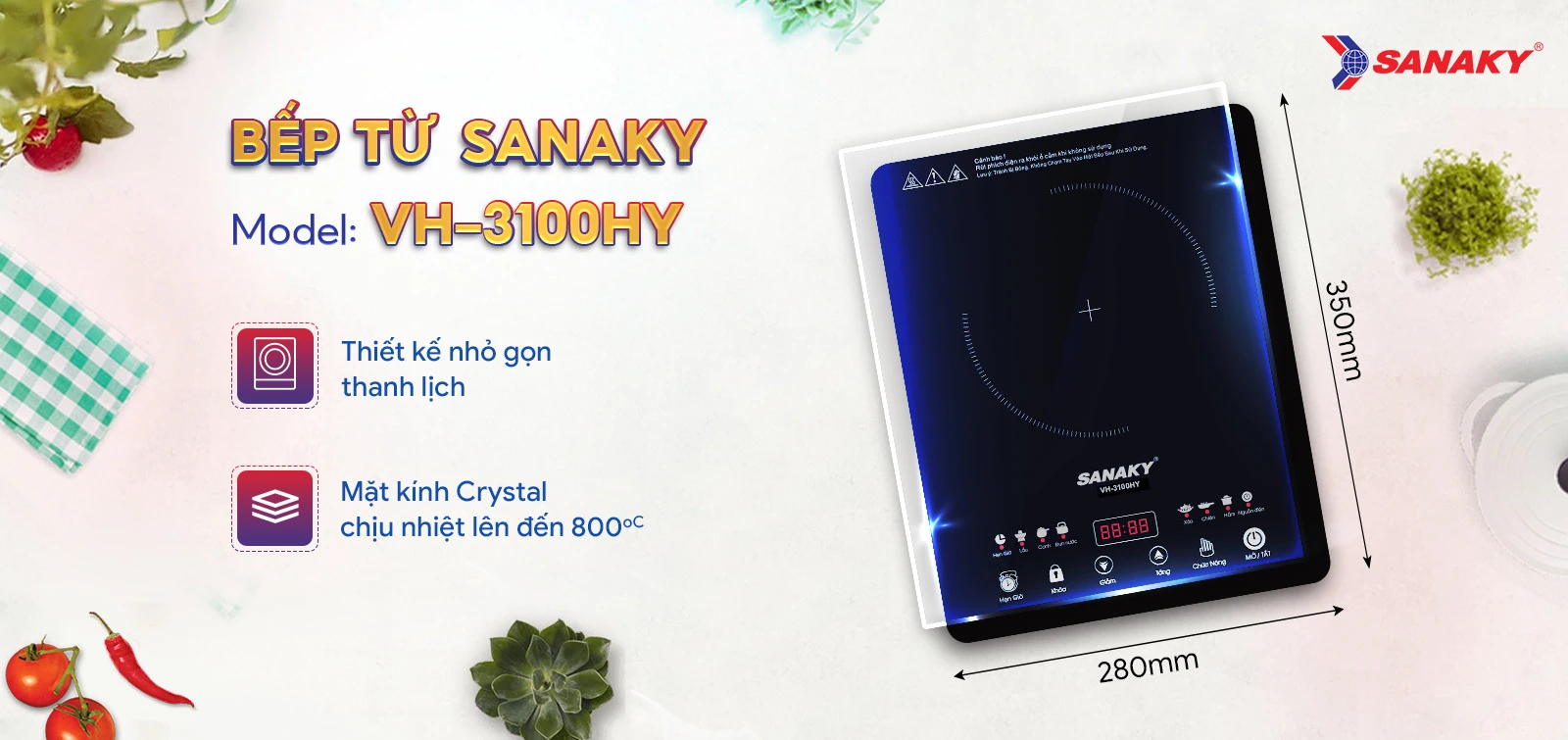 Thiết kế Bếp Từ đơn Sanaky VH-3100HY nhỏ gọn thanh lịch Thiết kế Bếp Từ đơn Sanaky VH-3100HY nhỏ gọn thanh lịch