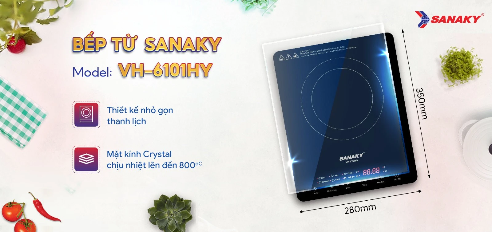 Thiết kế Bếp từ đơn Sanaky VH-6101HY nhỏ gọn thanh lịch Thiết kế Bếp từ đơn Sanaky VH-6101HY nhỏ gọn thanh lịch