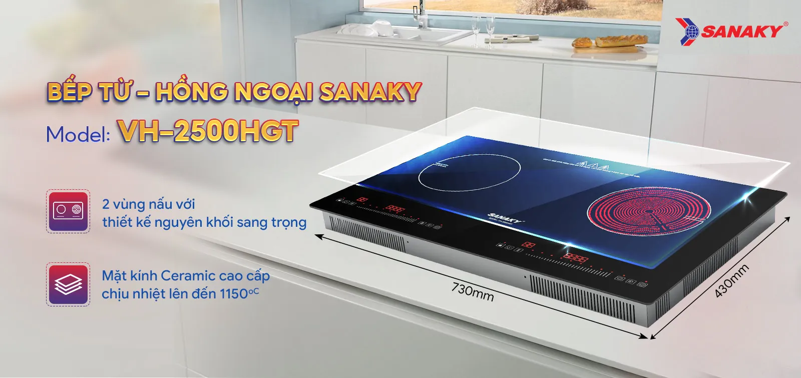 Thiết kế Bếp từ - hồng ngoại Sanaky VH-2500HGT tinh tế sang trọng Thiết kế Bếp từ - hồng ngoại Sanaky VH-2500HGT tinh tế sang trọng