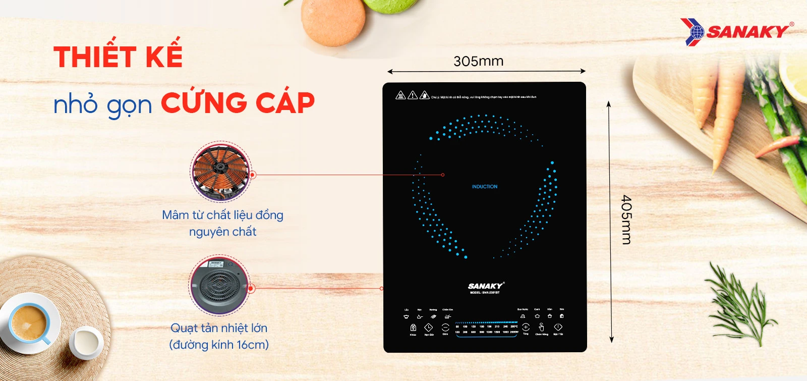 Thiết kế Bếp từ đơn Sanaky SNK-2301BT nhỏ gọn cứng cáp Thiết kế Bếp từ đơn Sanaky SNK-2301BT nhỏ gọn cứng cáp