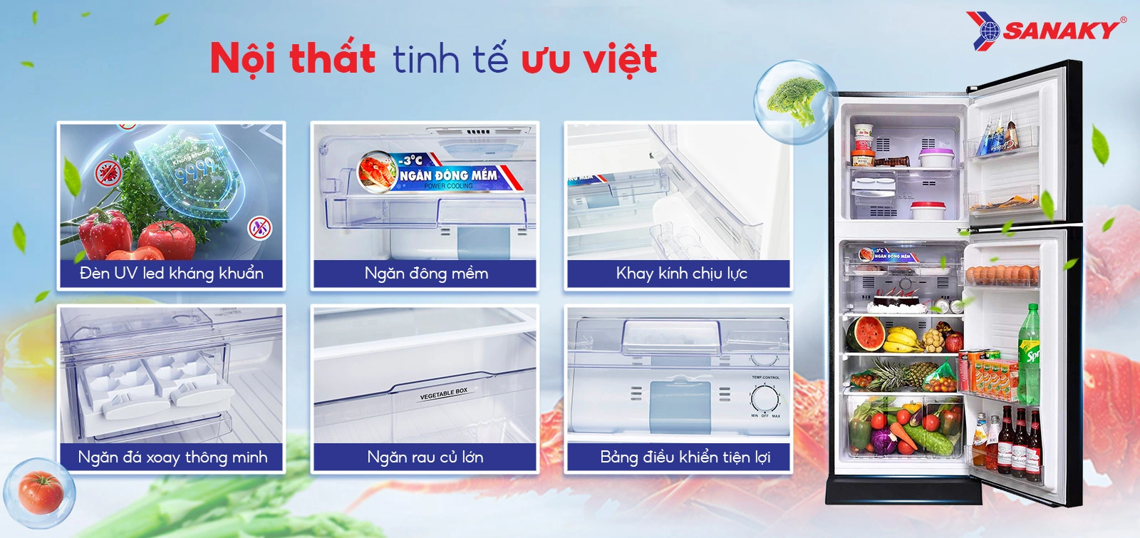 Nội thất Tủ lạnh Sanaky VH-249KD tinh tế ưu việt Nội thất Tủ lạnh Sanaky VH-249KD tinh tế ưu việt