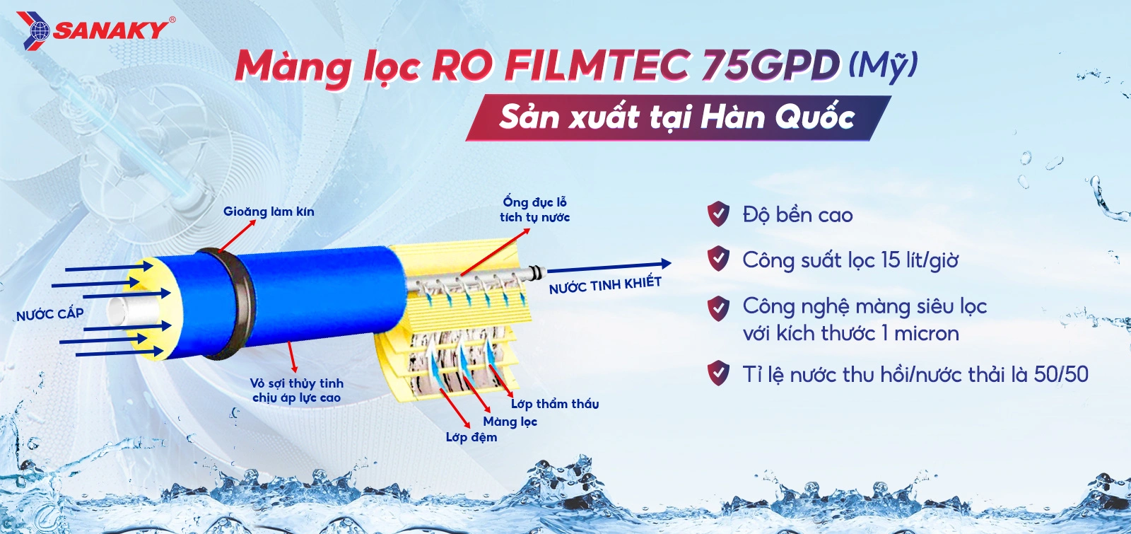 Màng lọc RO Filmtec 75GPD (xuất xứ Mỹ) được sản xuất tại Hàn Quốc Màng lọc RO Filmtec 75GPD (xuất xứ Mỹ) được sản xuất tại Hàn Quốc