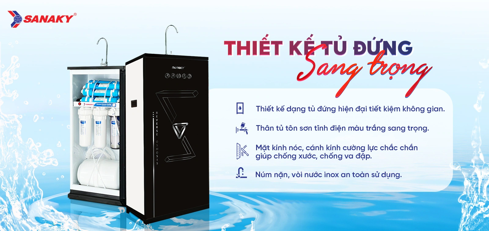 Thiết kế Máy lọc nước Sanaky VH-10HY dạng tủ đứng sang trọng