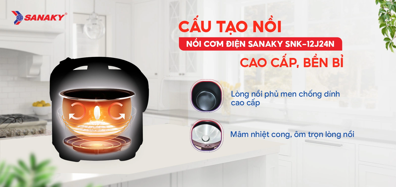 Nồi cơm điện Sanaky SNK-12J24N cao cấp bền bỉ Nồi cơm điện Sanaky SNK-12J24N cao cấp bền bỉ